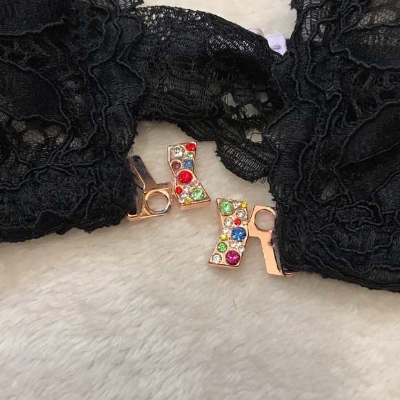 SAVAGE X Fenty black lace bra with front click clasp bling closure - Picture 3 of 6